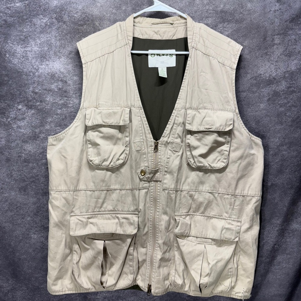 Orvis Multi Pocket Fishing Safari Utility Vest Size XL Khaki Tan Vented Back